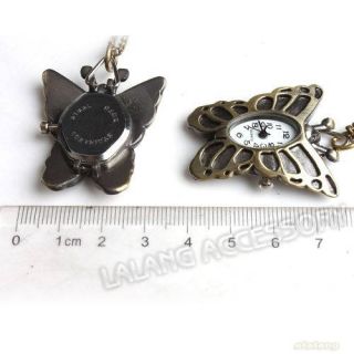 antique bronze butterfly shape pocket watch long 82cm chain necklace