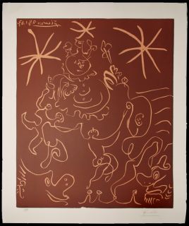 Original Pablo Picasso Linocut Carnaval 1967 124 160 Hand Signed