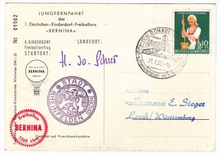 Germany 1959 Bernina Rheinfleden Balloon Flight Postcard
