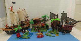  Geobra Large Lot 2 Pirate Ships, Tree House, Islands   New and Vintage