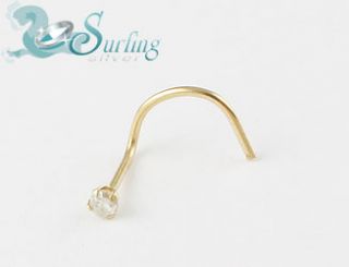 Solid 14k Gold Genuine Diamond Nose Ring Screw 20g