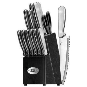 NEW Ginsu 14 Piece Stainless Steel Knife Set with Deep Block Vertical