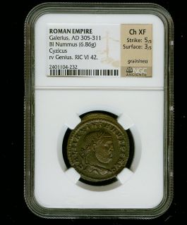 Roman Empire Galerius Ad 305 311 Bi Nummus Cyzicus Reverse Genius NGC