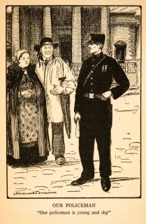 1927 Print Marcel Poncin Policeman Gendarme Nightstick Umbrella