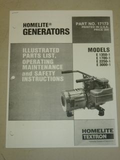 Homelite Generator Parts List Manual E 1350 1 1700 1 2250 1 3000 1 No