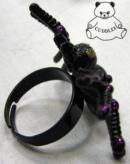  Ring Adjustable Insect Halloween Jewelry Black Metal Fun New