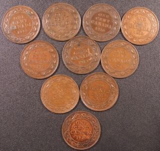George V Large Cents Complet Set Lot of 10 Coins