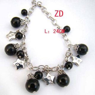  Black Pearl Beads Link Chain Charm Bracelet Fashion Jewelry