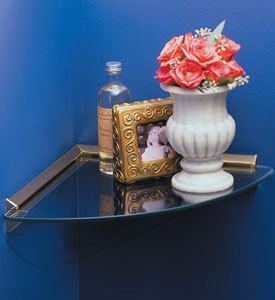 Glass Corner Shelf Kit with Decorative Brass Bracket