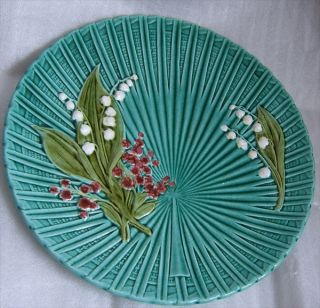 Antique German Majolica Charger Tray Lily of The Valley