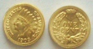 Gold Clad 2 1903 Indian Head Penny Minature Coins For scrap gold