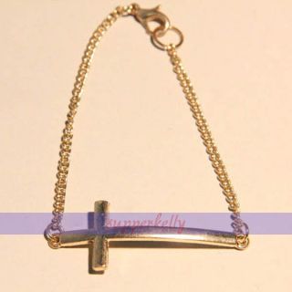 Golden Metal Simple Arc Design Charm Sideways Cross Lady Bracelet