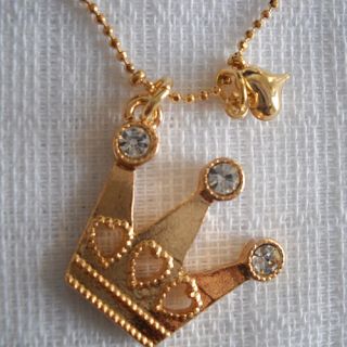  Betsey Johnson Pendant Necklace Gift Gold Tone Rhinestone Crown
