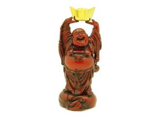  Enhancer Standing Laughing Buddha Lifting Gold Ingot Figurine