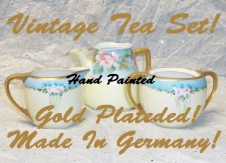 Porcelain from Germany, Silesia, Hand Painted German China, Gold and