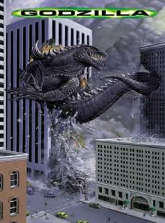 Godzilla Movie Poster Lizard Destroying Buildings