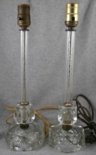Vintage 1940s Etched Glass Candlestick Boudoir Lamps
