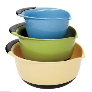 OXO Good Grips 3 Piece Mixing Bowl Set Blue Green Yellow New