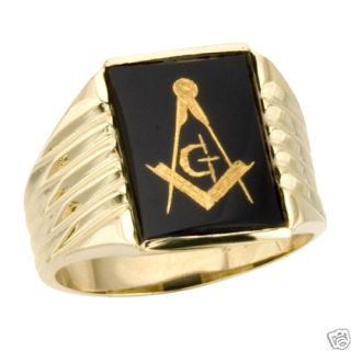 New 10K Gold Onyx Masonic Ring 24K Goldleaf Freemason Mason 3rd Degree