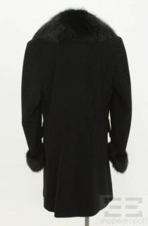 Giuliana Teso Black Wool Cashmere Fox Fur Trim Coat Size 44