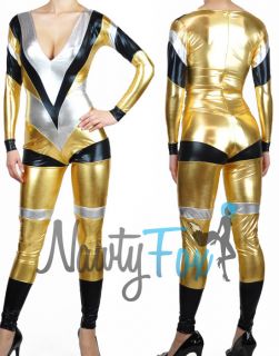  Retro Gold Silver Metallic Bodysuit Power Ranger Halloween Costume