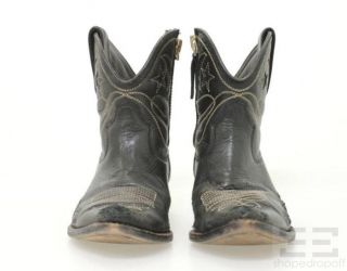 Golden GOOSE Distressed Black Leather Topstitched Western Ankle Boots