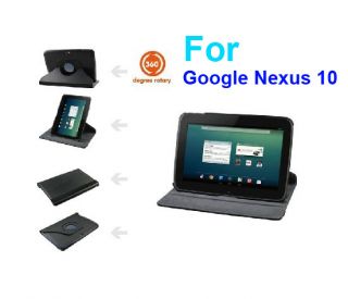 360°Rotating Case Cover Protector For Google Nexus 10 inch Tablet BLK