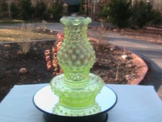 Nice Antique Imperial Hobnail Vaseline Glass Oil Lamp Number 1