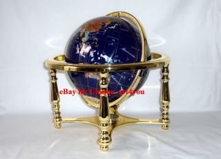  lapis ocean Gold four leg table stand Gem MOP Gemstone World MAP globe