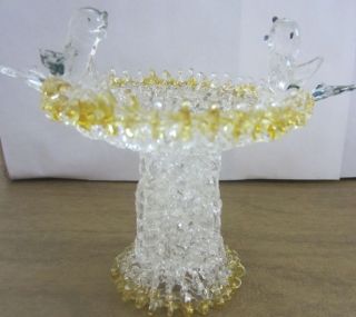 Glass Miniature Bird Feeder Fountain Clear and Yellow Glass