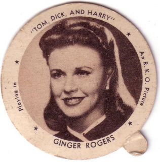 Ginger Rogers 1941 Movie Stars Dixie Lids with Tab