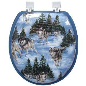 Ginsey Soft Toilet Seat Wolves Design Round Standard Made in The USA