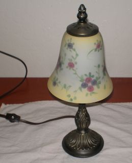 Reverse Painted Glass Shade Table Lamp Roses Floral