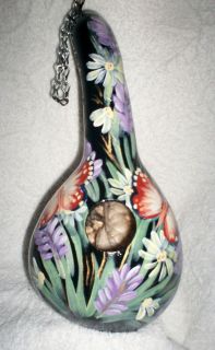 Daisies Lilac on Black Painted Gourd Birdhouse Christmas Gift