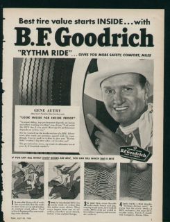 1950 Vintage Ad BF Goodrich Tires Gene Autry Cowboy
