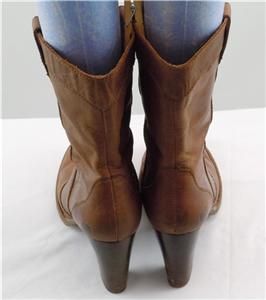 BORN  GENEVIEVE Womans Brown Leather High Heel Mid Calf Western Boots