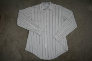 15.5 34/35 Geoffrey Beene white & tan pocket dress shirt   22 x 32
