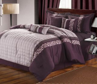 Glendale Purple Plum Over Sized 8 Pcs King Size Comforter Set