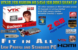  Radeon HD5450 1GB PCIe DVI HDMI 2GB Hyper Memory Graphics Card