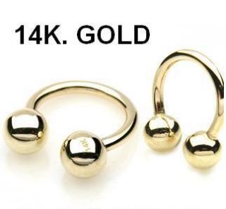 14k Solid Gold Horseshoe Circular Ring Body Jewelry 14g
