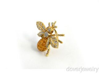 97ct Diamond 18K Gold Yellow Sapphire Stone Bug Fly Large Pin