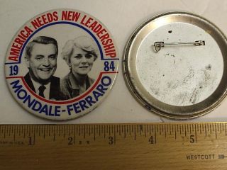 Mondale Geraldine Ferraro Large 3 Campaign Button 1984