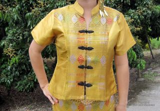  Silk Dress Chinese Front Cut Stitch Outfit Goldenrod Yellow XL