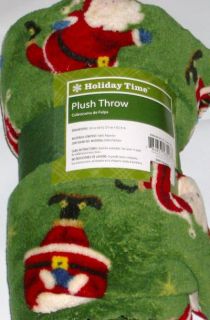 Green Micro Plush Throw Blanket Christmas Santa Claus