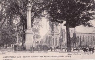 Greenfield MA Soldiers Monument Cong Church Postcard