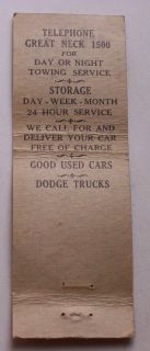1930s Matchbook Dodge Plymouth Belgrave Great Neck NY