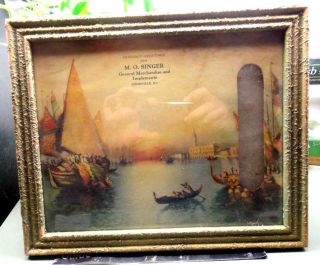  antique M.O. SINGER STORE framed AD PRINT for THERMOMETER goodville pa