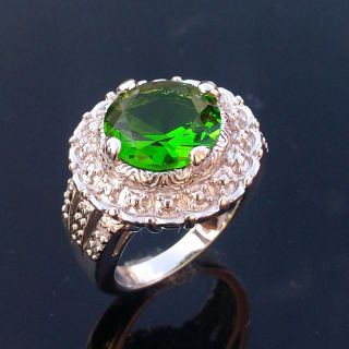  Womens Jewelry Gift Silver Gemstone Ring Green Quartz Ring Size 6