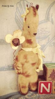 Primitive Giraffe Bear Vintage LK Fuzzy Goldie Rusty Bell