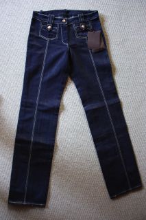 850 New Tags Louis Vuitton Sz 40 Jeans Denim Dark Blue Gold Stitching